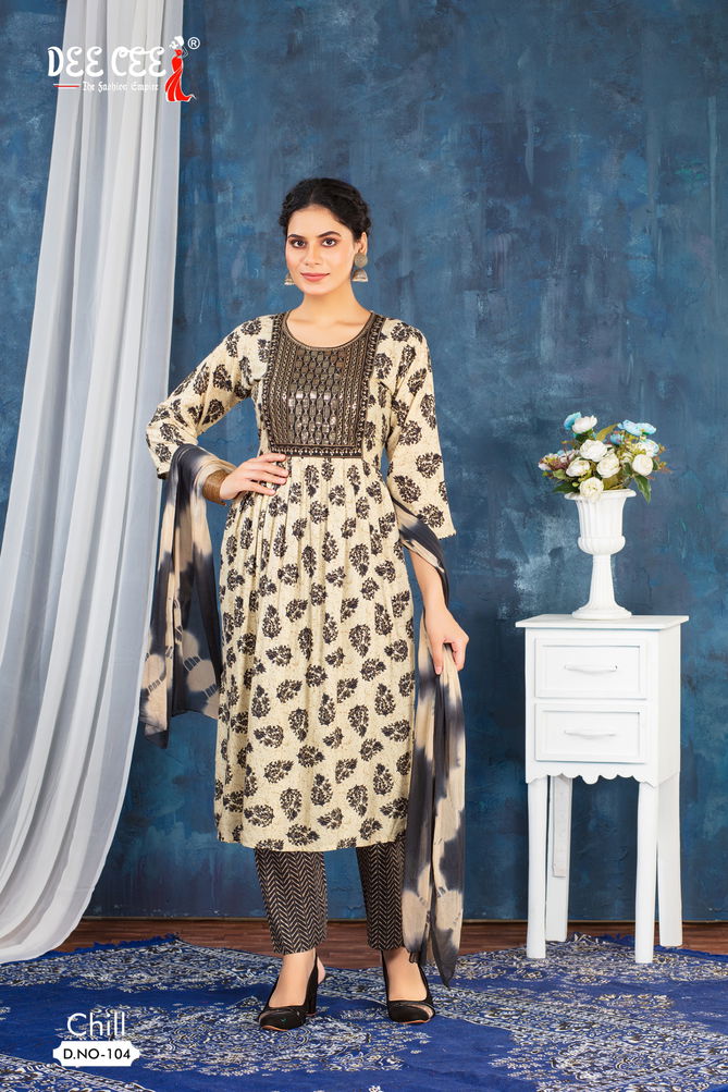 Chill By Deecee Rayon Foil Printed Kurti With Bottom Dupatta Wholesale Shop in Surat